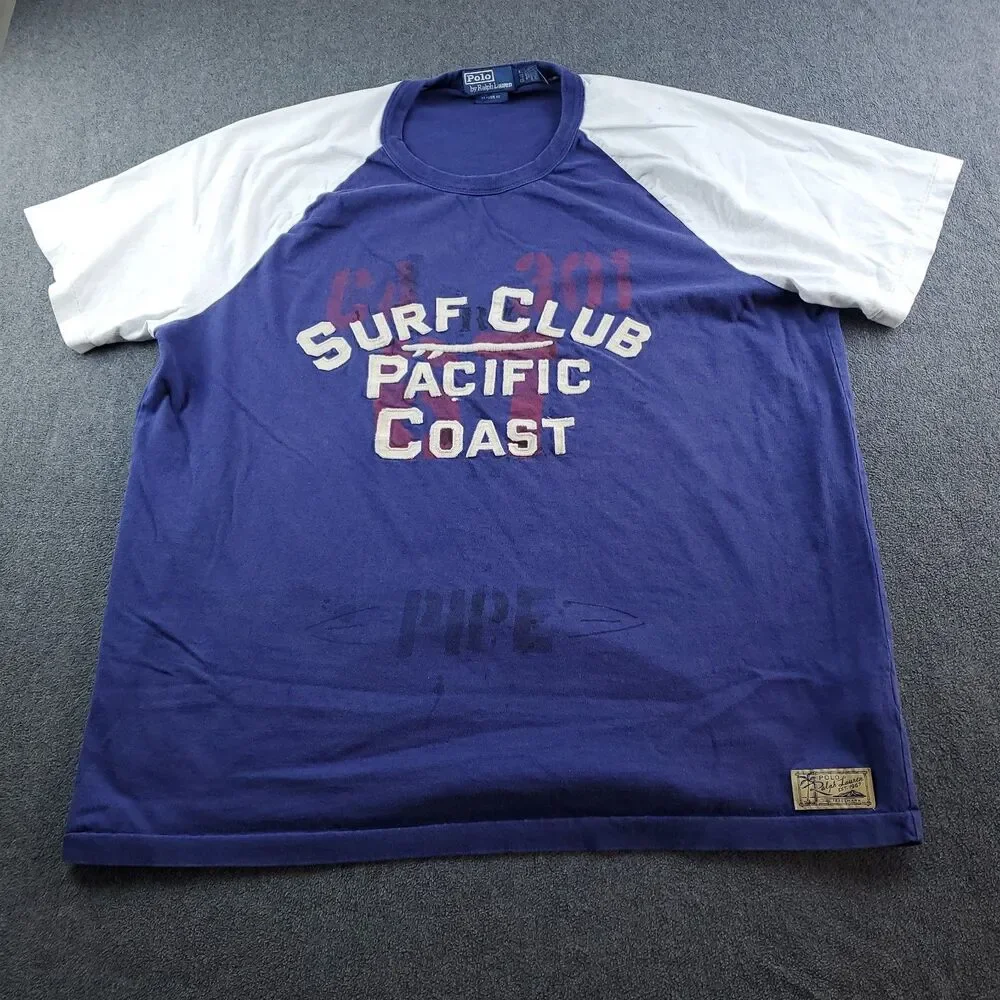 Vtg Polo Ralph Lauren TShirt Men XL TG Surf Club Pacific Coast Blue Stencil Navy